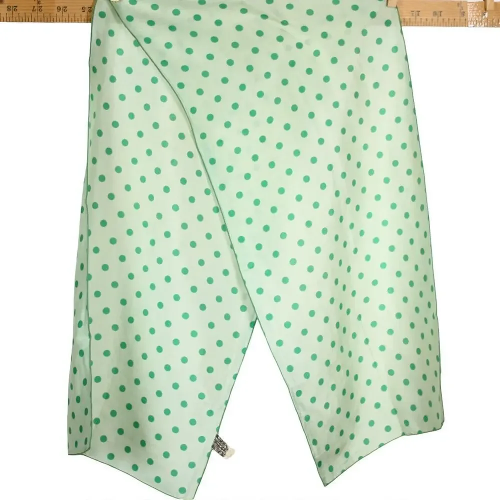 Vintage Ray Strauss Silk Polka Dot Scarf Green White Long 10.5x42 Mod - Hey Viv